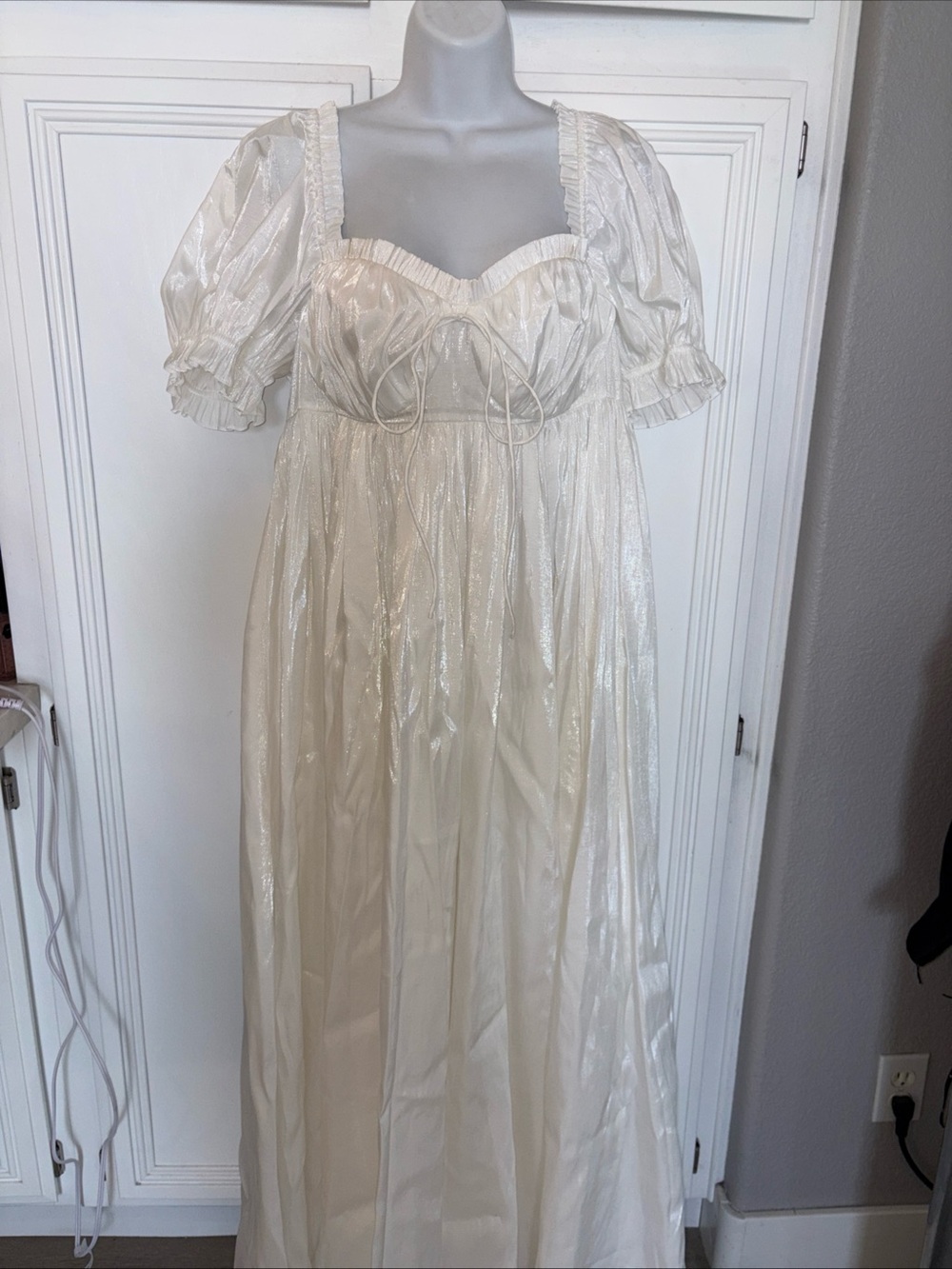 Selkie Frosted  White Long Dress Party Cocktail Wedding Prom Sz XL Puff Sleeves